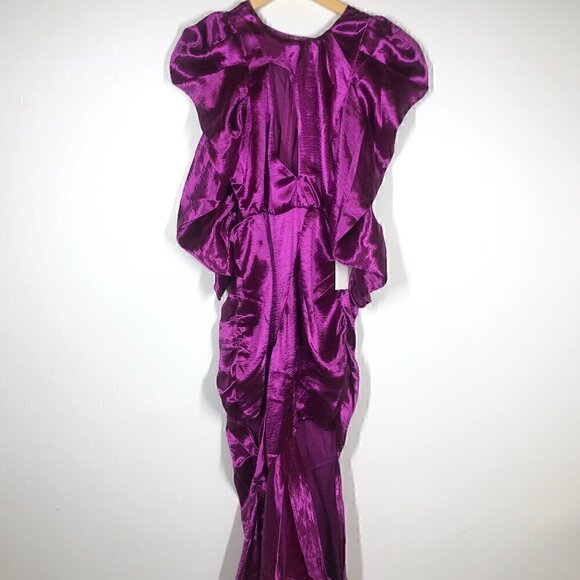For Love & Lemons Bowie Metallic Dress Satin Cutout Magenta NWT S - Picture 5 of 13